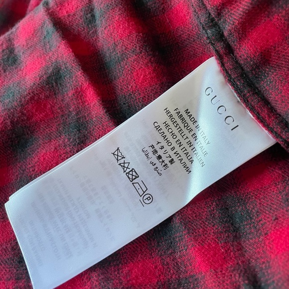 Gucci Mens Checked Wool Cotton Red Shirt Size 15.5 - Picture 8 of 8